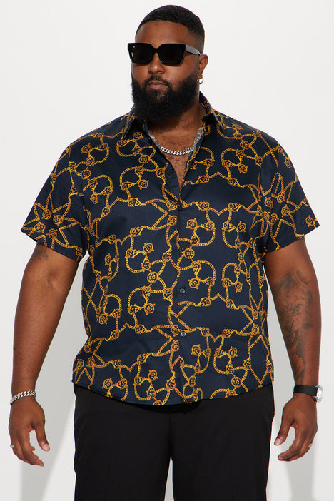 Gold and black button down online shirt