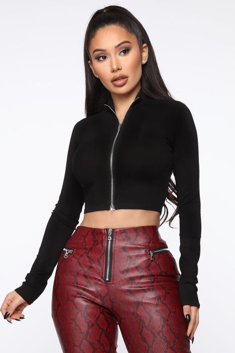 Zipper up crop top fashion nova deals