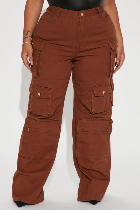 Lily High Rise Distressed Cargo Jeans - Tan