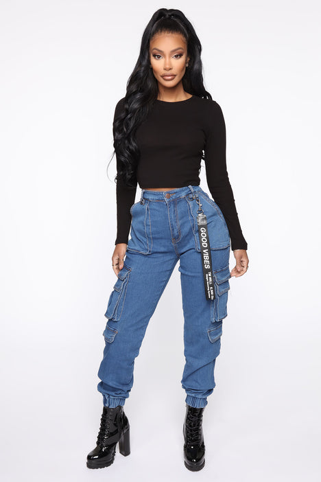 Good Vibes Always Denim Joggers Blue Fashion Nova Jeans