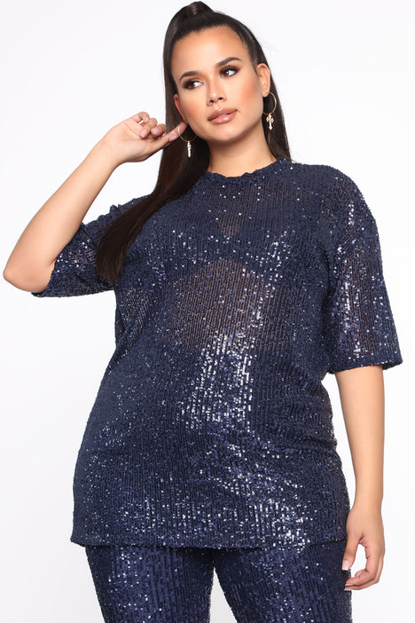 Shinin Sequin Biker Short Set Navy