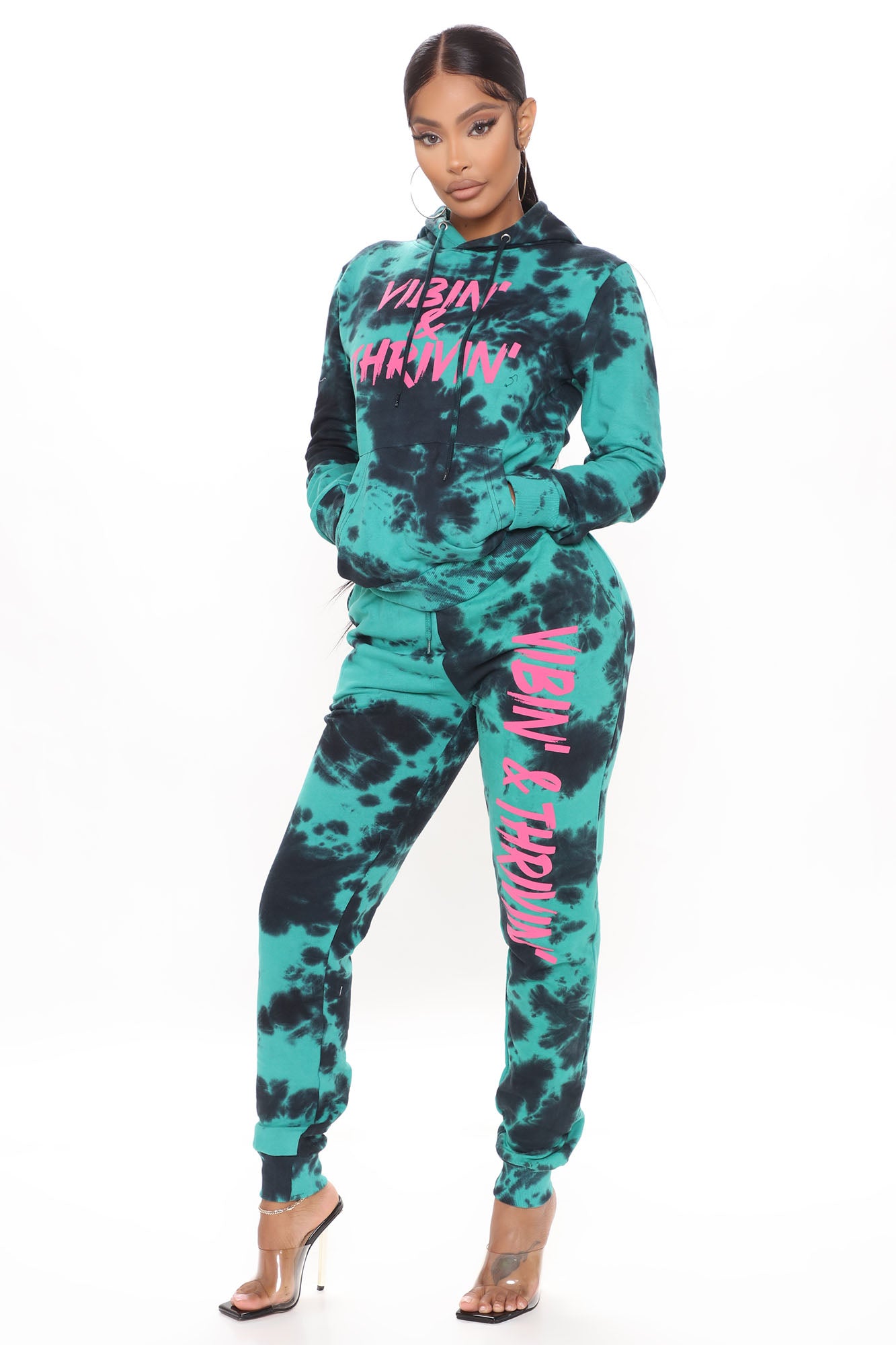 Positive Vibin Tie Dye Sweatpant Teal combo Fashion Nova
