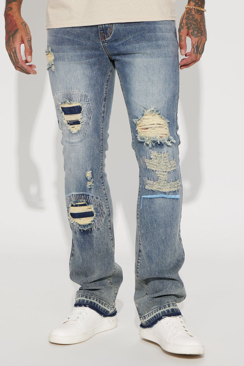 Do This Ripped Bleached Skinny Flared Jeans - Vintage Blue Wash ...