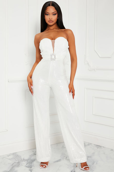 One Shoulder White Jumpsuit