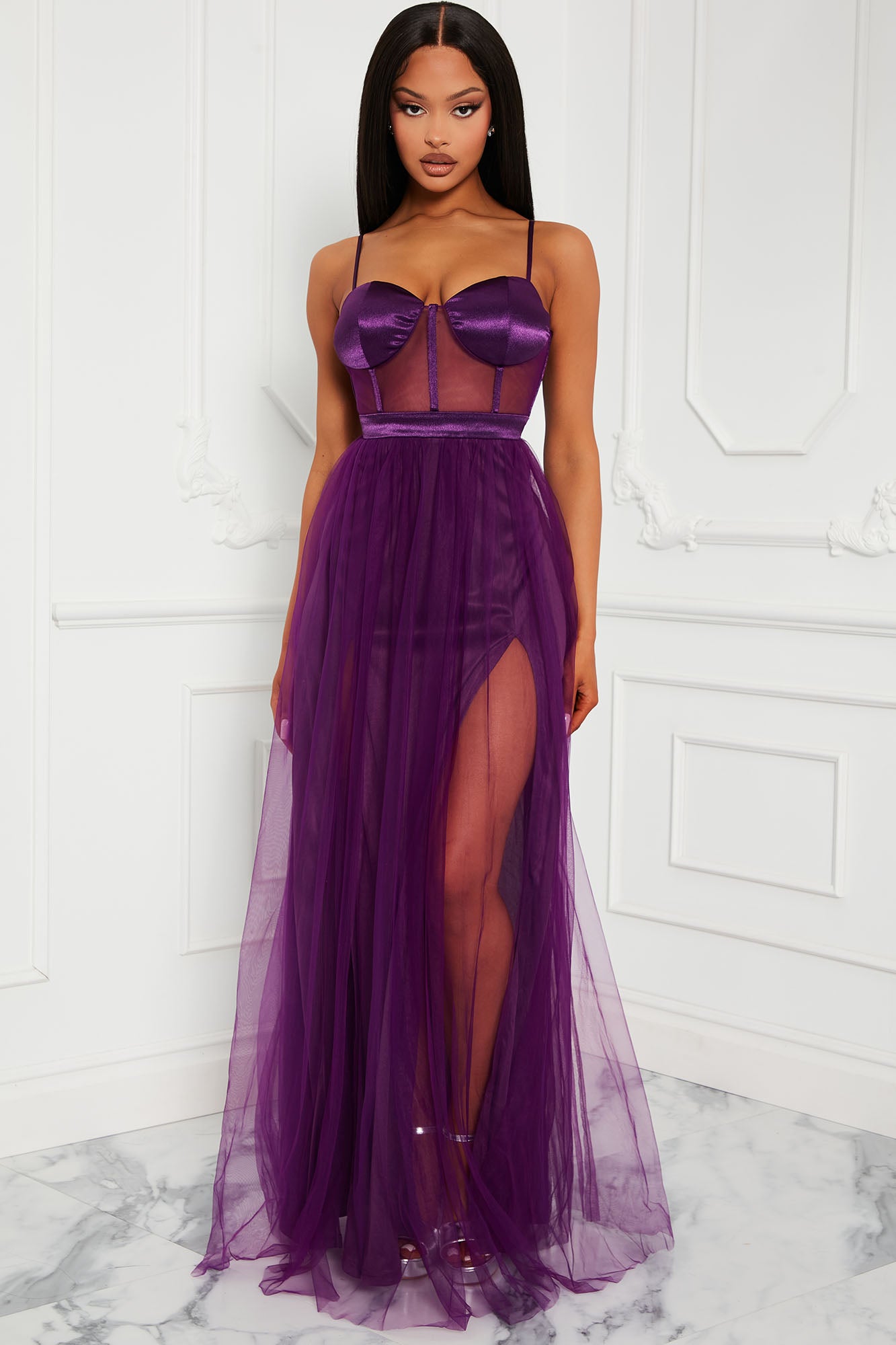Romantic Hope Tulle Maxi Dress Eggplant