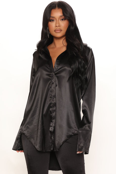 Black satin store shirt