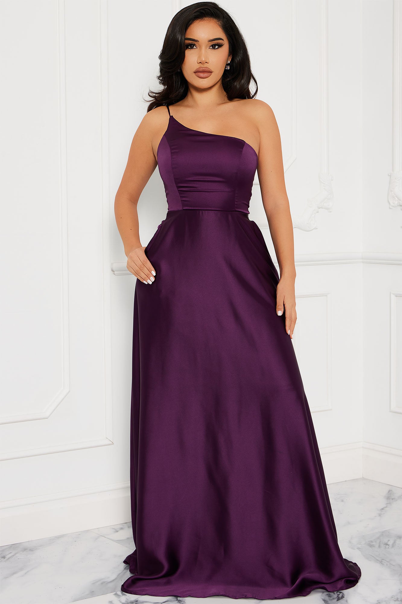 Robe Zaftique En Satin Avec Nœud - Couleur Aubergine - Taille Plus