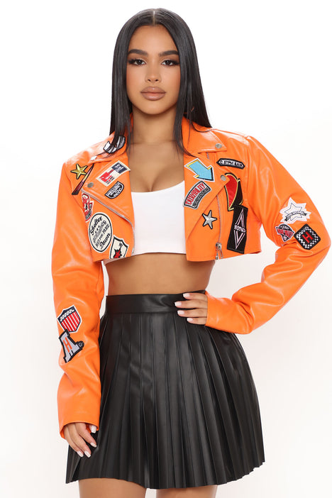 Gotta Have It Cropped Moto Jacket Orange