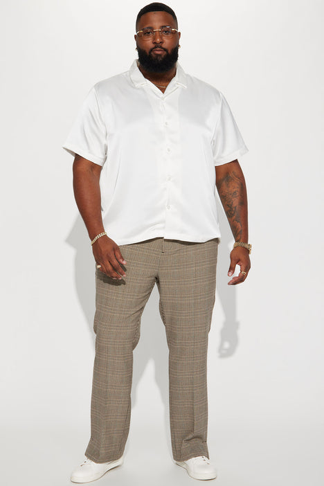 Links Satin Short Sleeve Button Up Shirt Off White Fashion