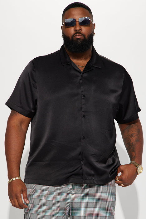 Black satin hot sale button up