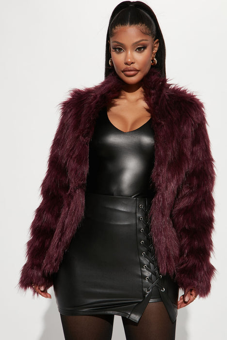 Wine faux fur outlet coat
