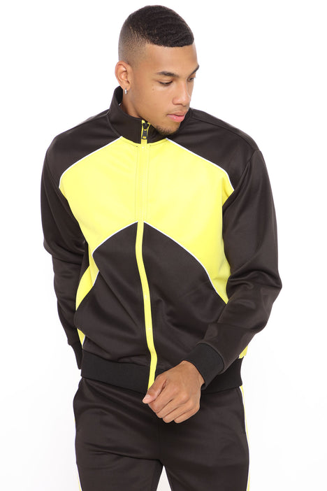 Burnout Track Jacket Black Yellow Fashion Nova Mens Fleece
