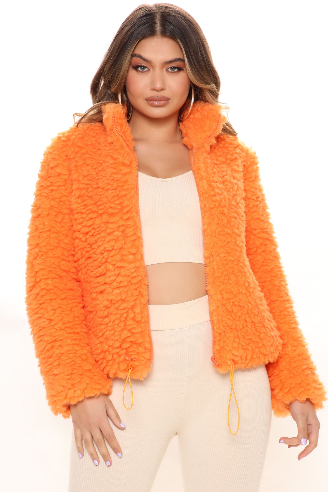 Orange sherpa jacket top