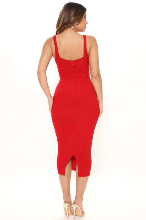 No Cuts Given Bandage Midi Dress Red