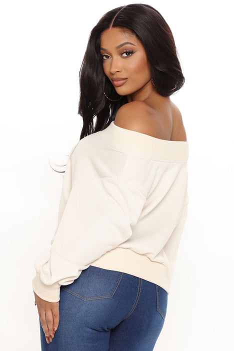 Vibes Off Shoulder Sweatshirt Cream | Fashion Nova, | Fashion Nova