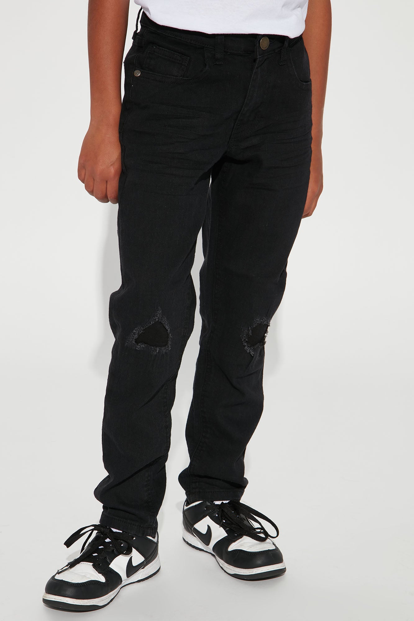 Mini Rip And Repair Knee Slit Stretch Jeans Black