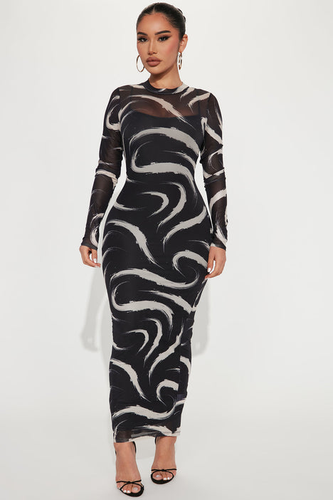 Shea Mesh Maxi Dress Black combo Fashion Nova Dresses