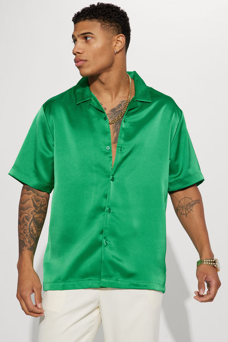 Satin button down discount shirt short sleeve