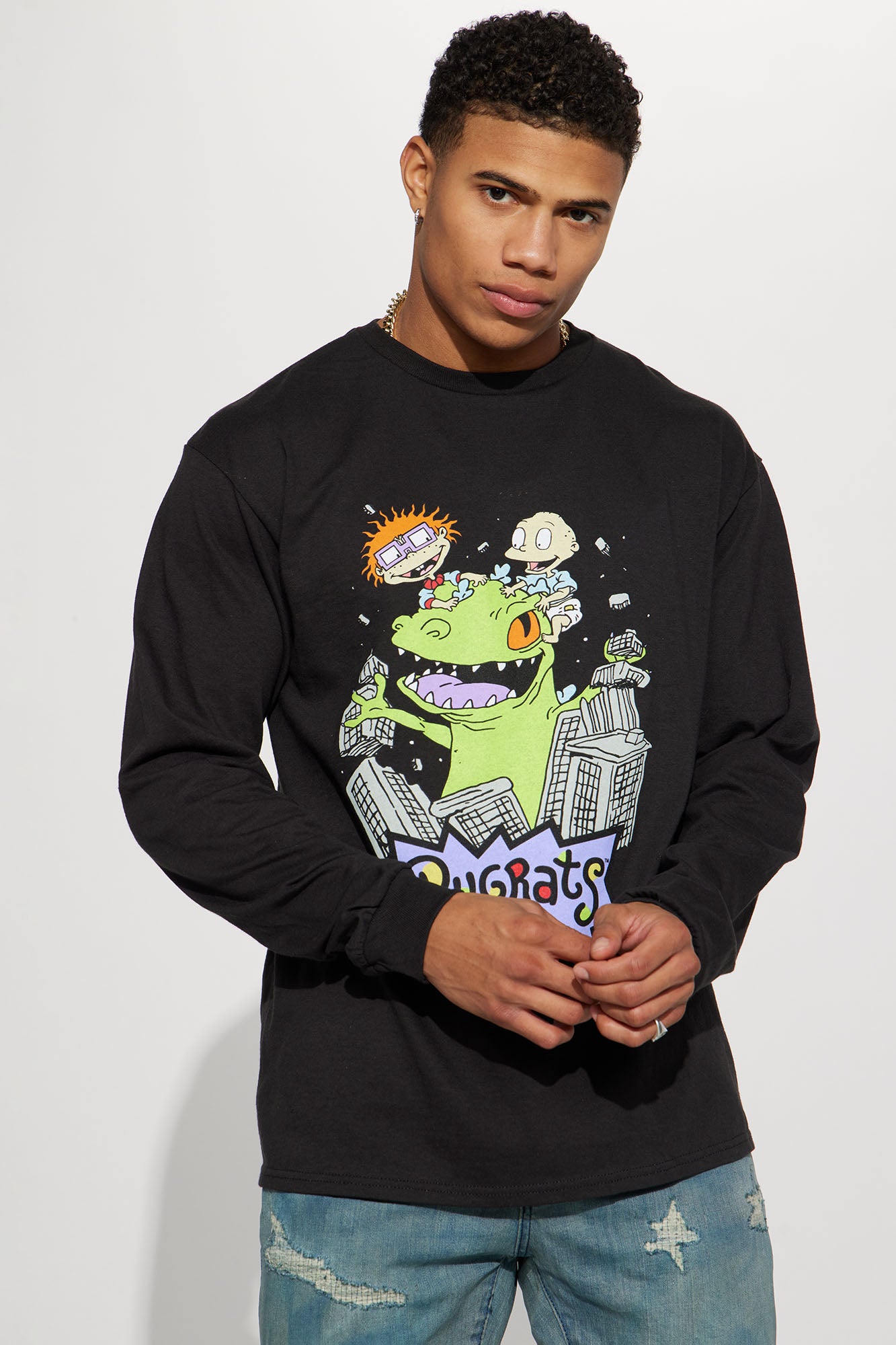 Rugrats Reptar Long Sleeve Tee Black Fashion Nova Mens