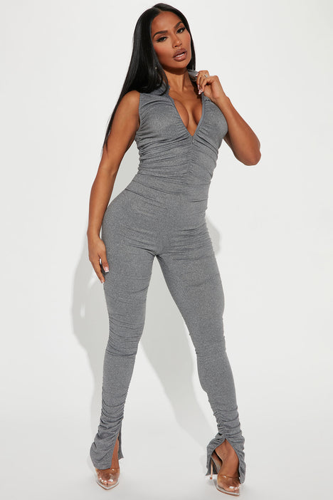 Part Of Me Ruched Jumpsuit Heather Grey