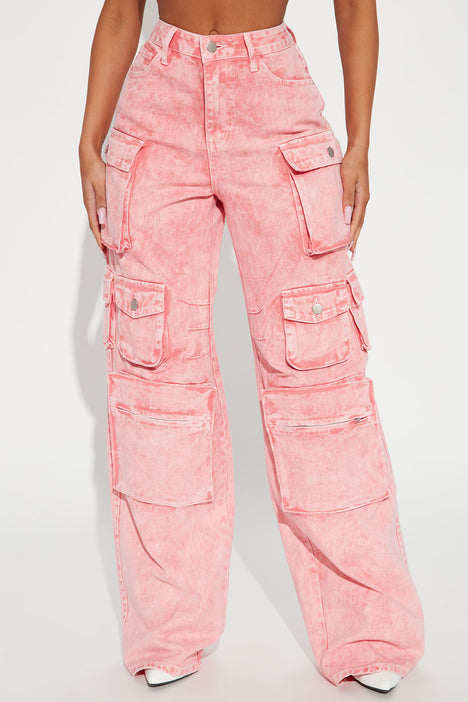 Women's Tall Lily High Rise Cargo Jeans in Pink Size 13 by Fashion Nova