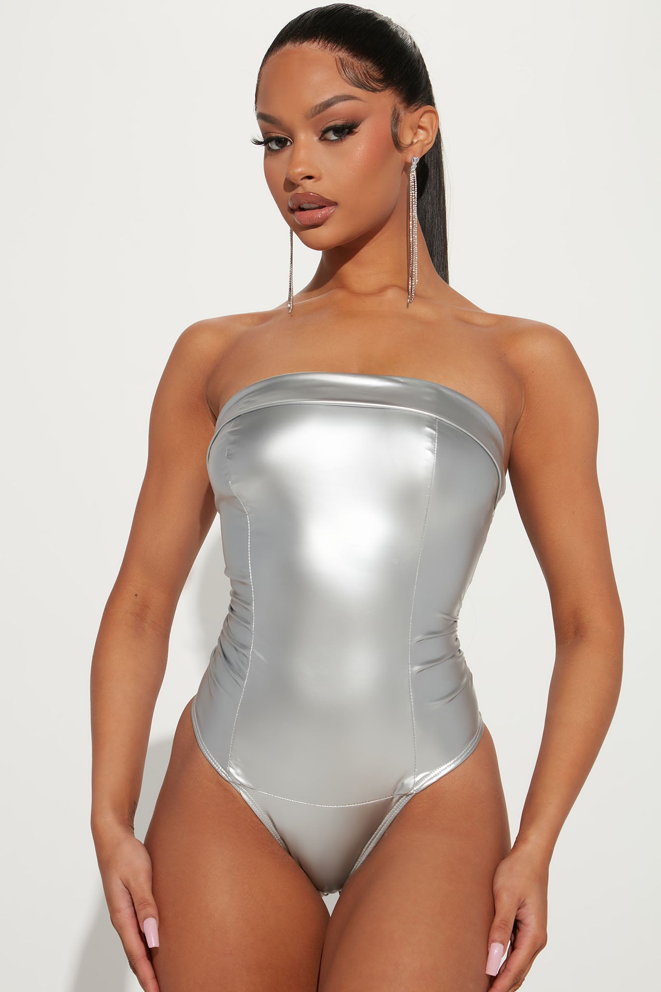 Luxury Designer Lady's Bodysuit With Faux Leather. 0962/0963