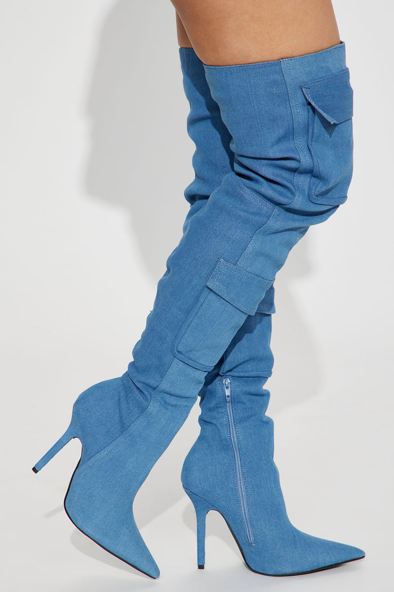 Locked In Over The Knee Boots - Denim | Fashion Nova, Shoes | Fashion Nova