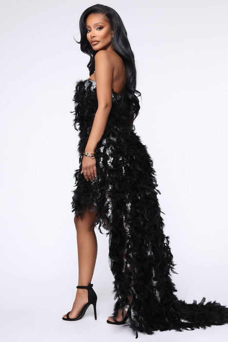 Black and silver deals high low dress