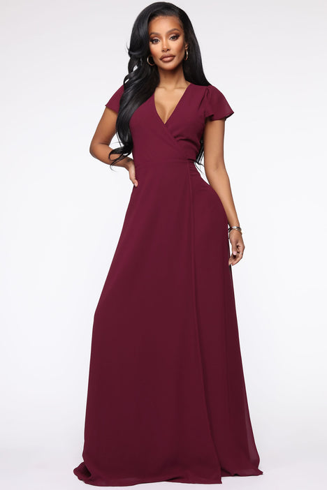 Burgundy wrap dress maxi on sale