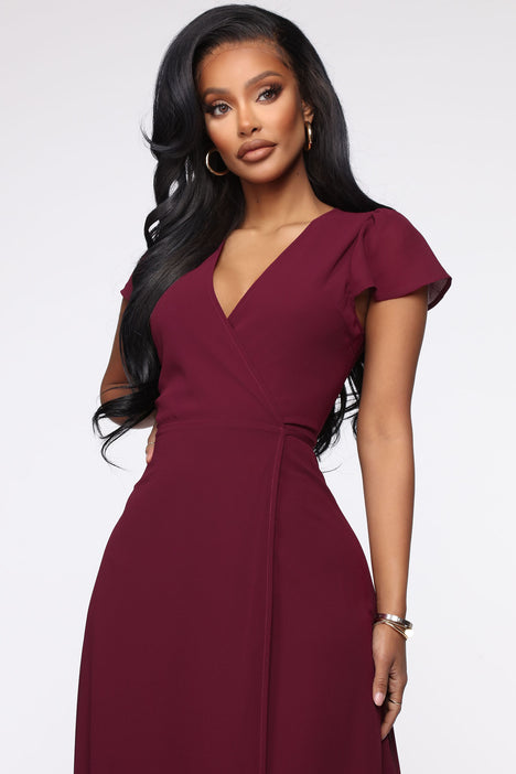 Burgundy wrap 2025 dress short