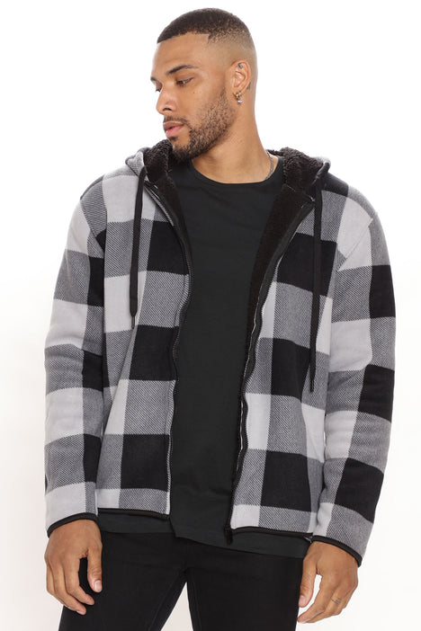 Flannel hoodie black and white on sale