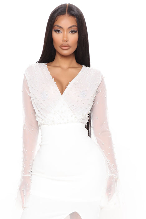 Whitney Pearl Embellished Gown White
