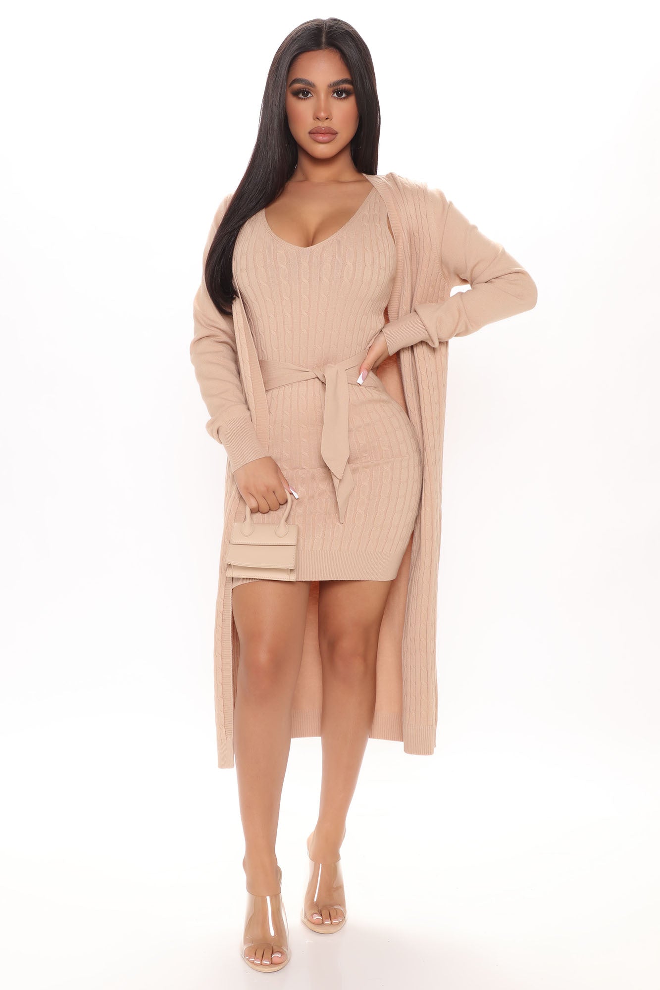 Cozy Feeling Sweater Dress Set Beige