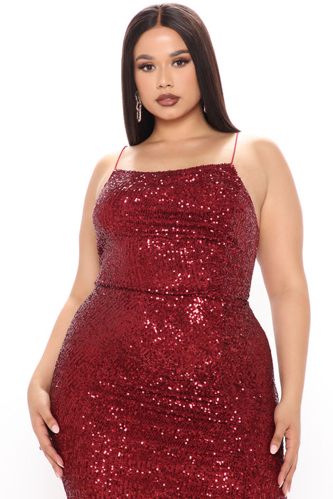 Plus size online burgundy sequin dress
