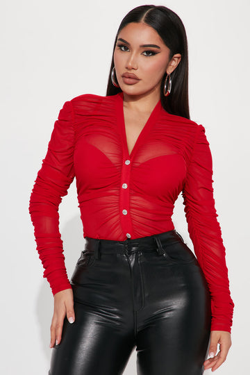 Kayeden Faux Leather Bodysuit - Red, Fashion Nova, Bodysuits