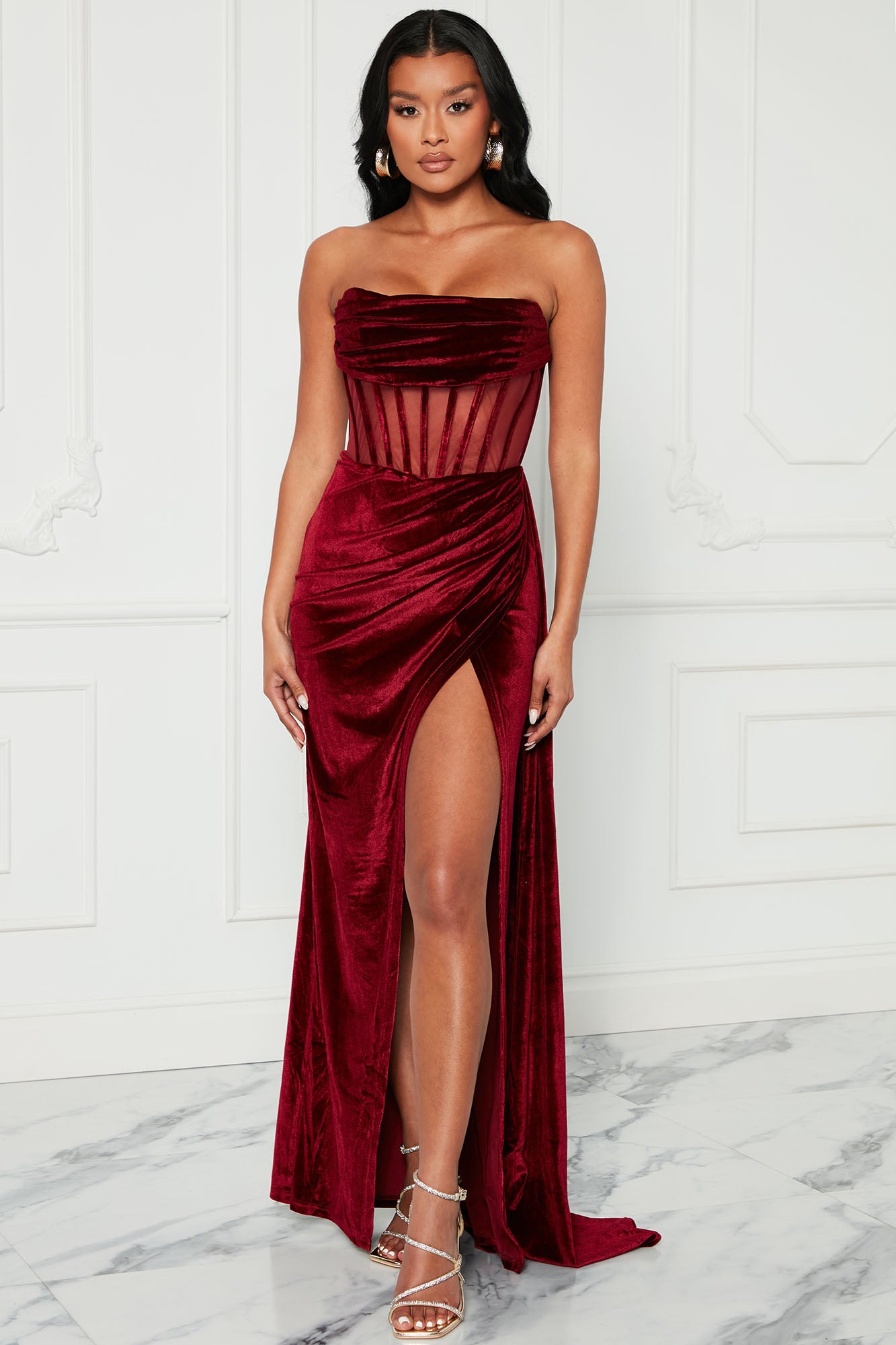 Wine velvet maxi store dress