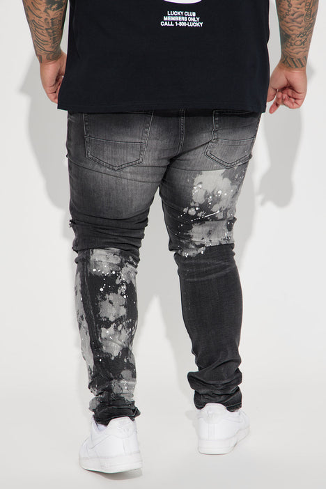 For It Paint Splattered Stacked Skinny Jeans - Black Wash