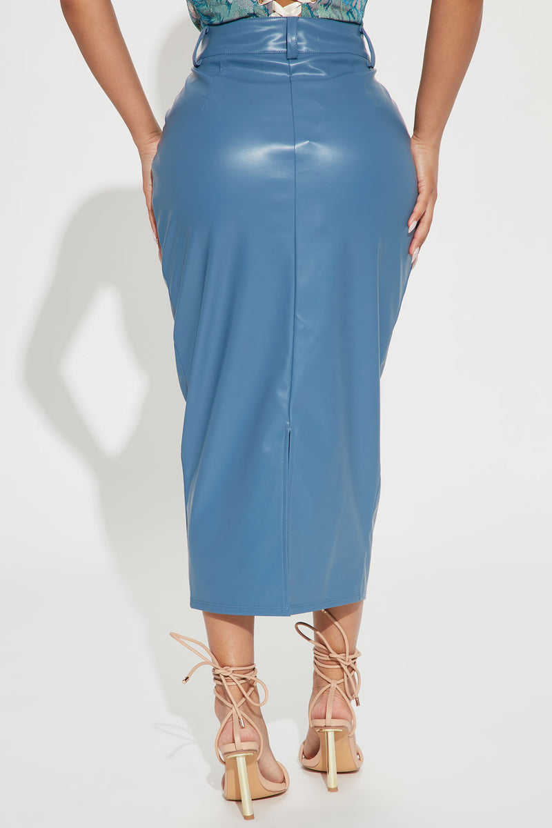 Hard To Forget Faux Leather Midi Skirt - Slate Blue, Fashion Nova, Skirts