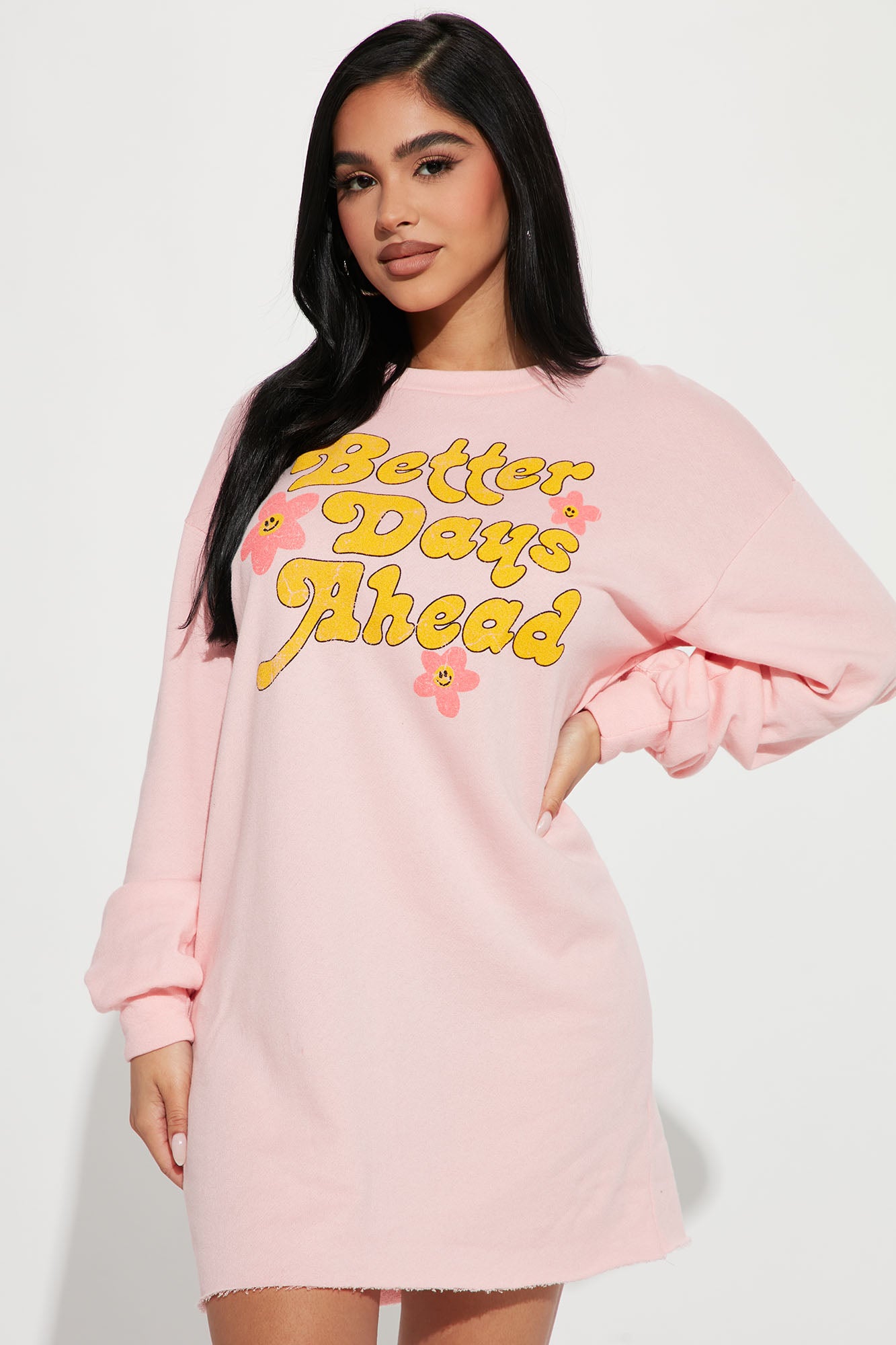 Better Days Ahead Sweatshirt Dress Pink