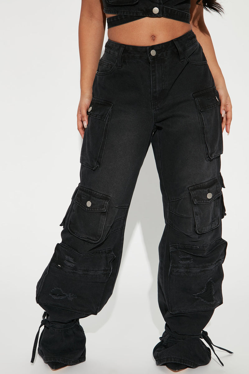 Billie Ripped Ankle Tie Cargo Jeans - Black | Fashion Nova, Jeans ...