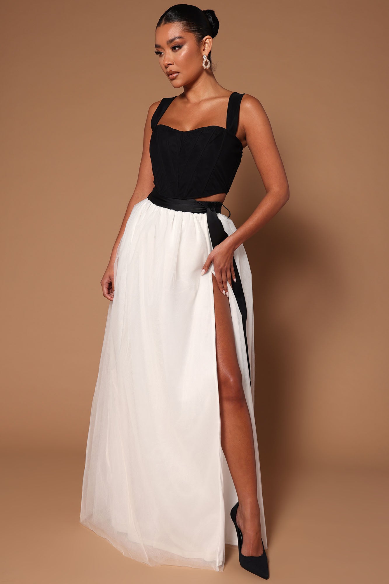 Amelia Tulle Skirt Set White Black Fashion Nova Luxe