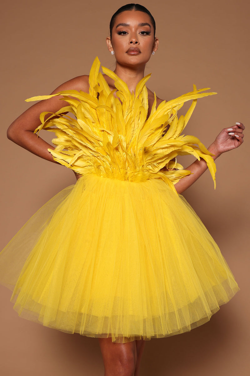Lydia Feather Tulle Mini Dress - Yellow | Fashion Nova, Luxe | Fashion Nova