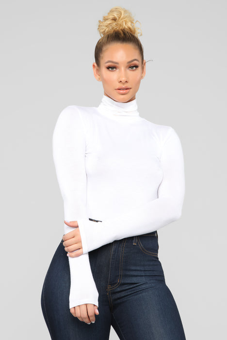 White roll neck long shop sleeve top