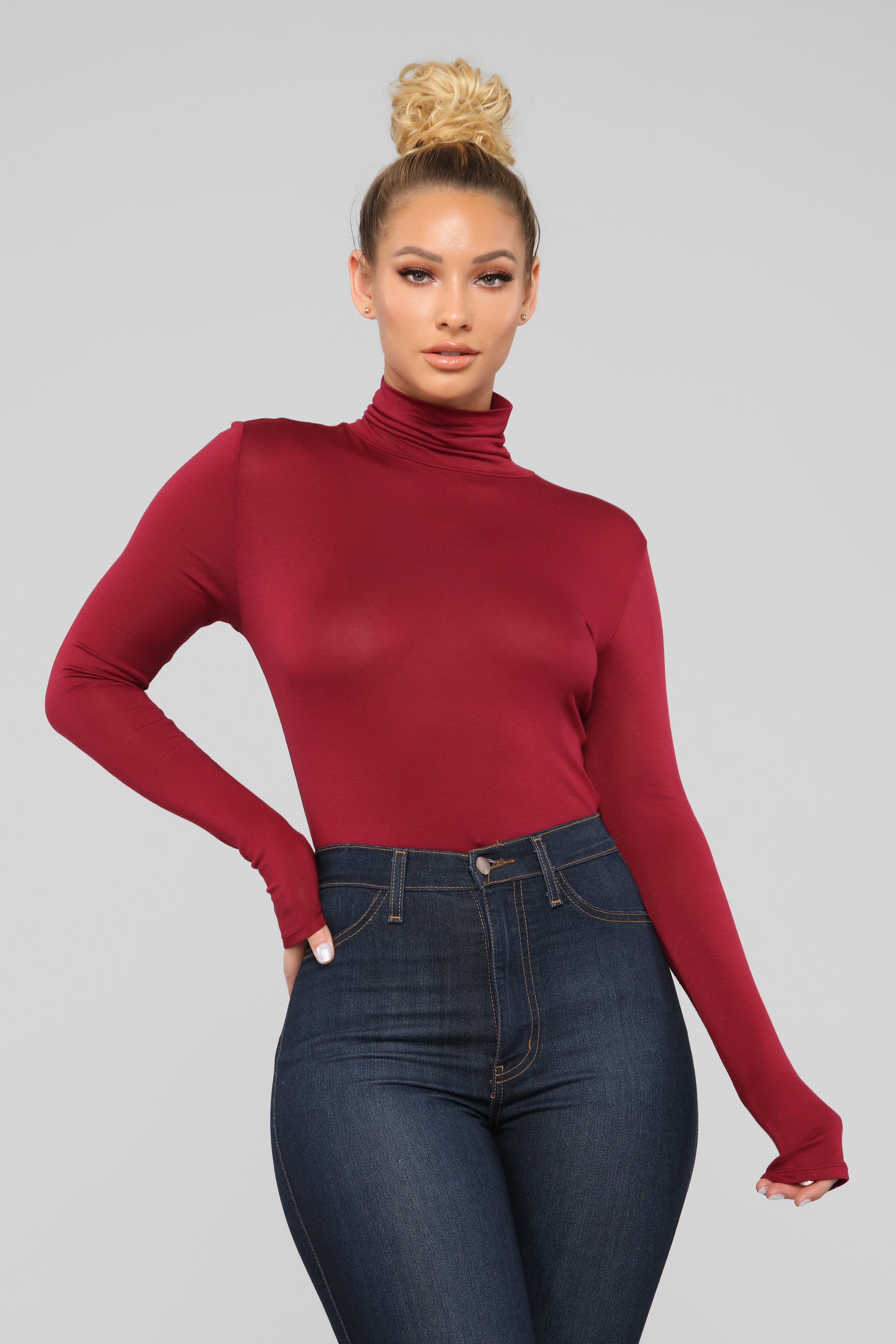 Burgundy roll neck top online