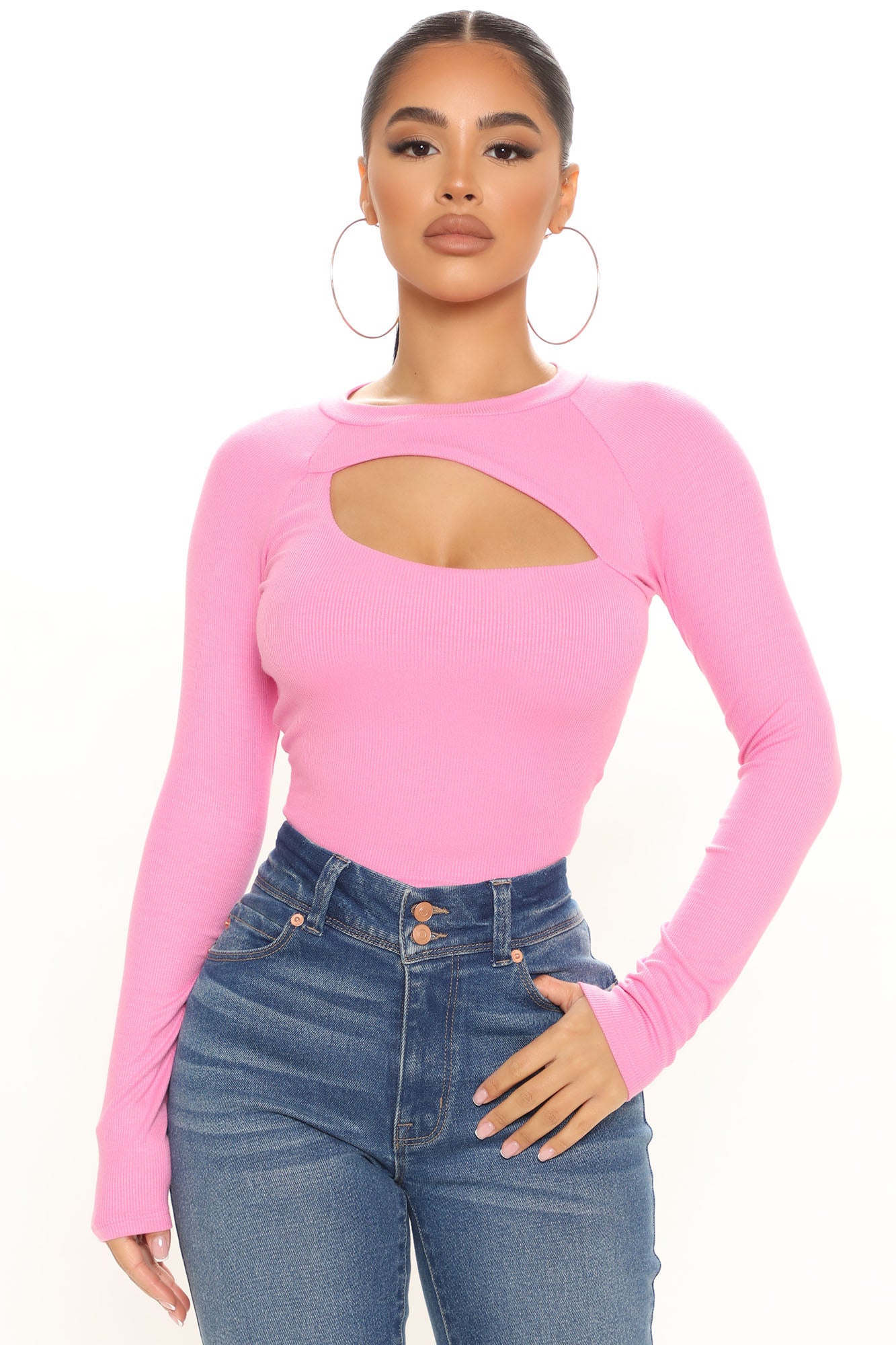 Cropped Lines Cut Out Top - Pink