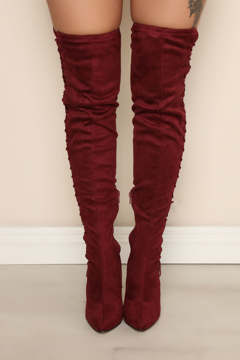 Burgundy boots outlet over the knee