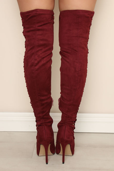 Burgundy boots over the knee new arrivals