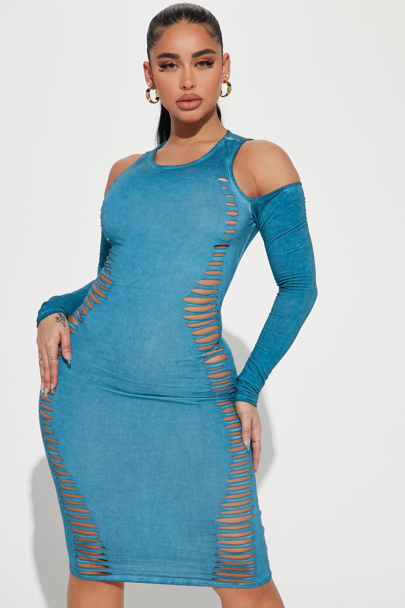 Distressed midi dress top
