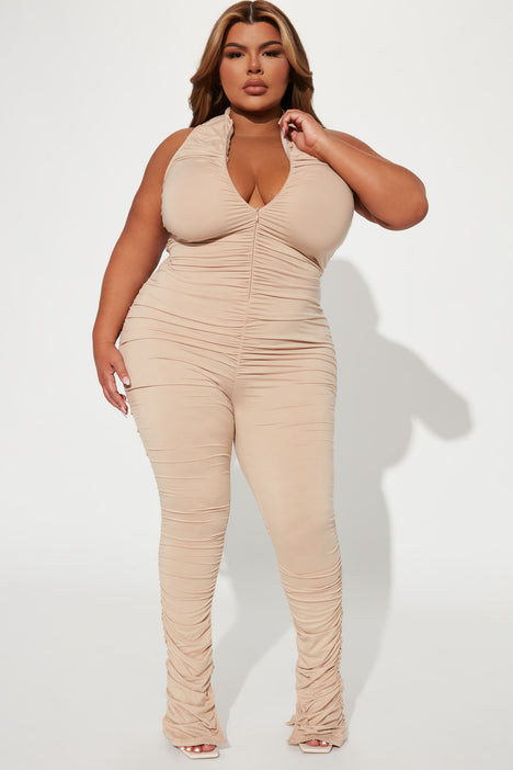 Part Of Me Ruched Jumpsuit - Taupe
