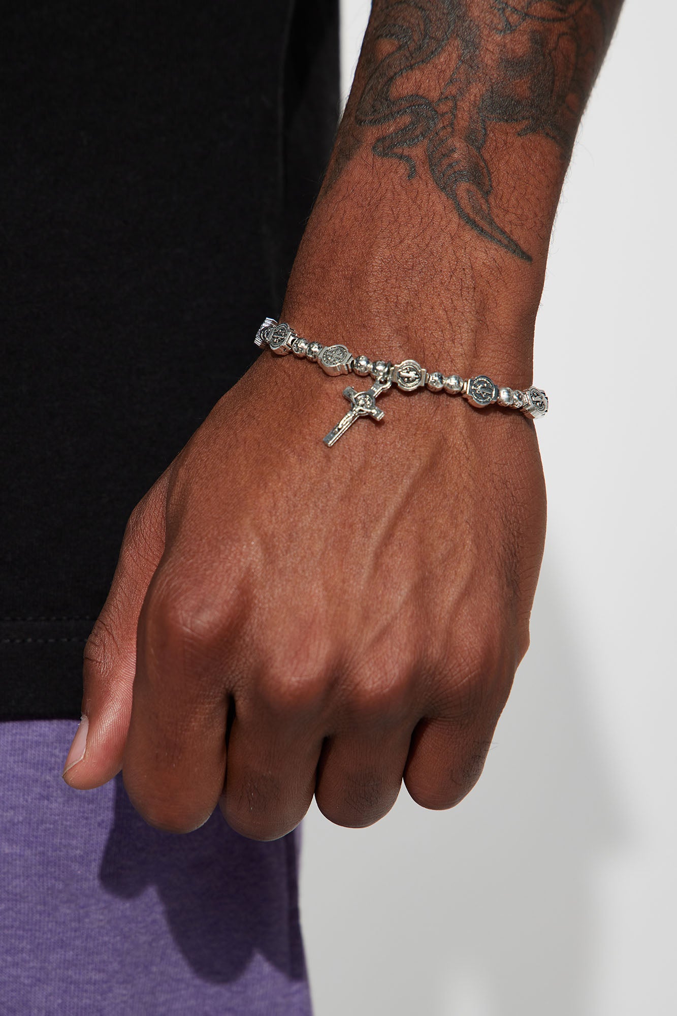 Mens silver store cross bracelet
